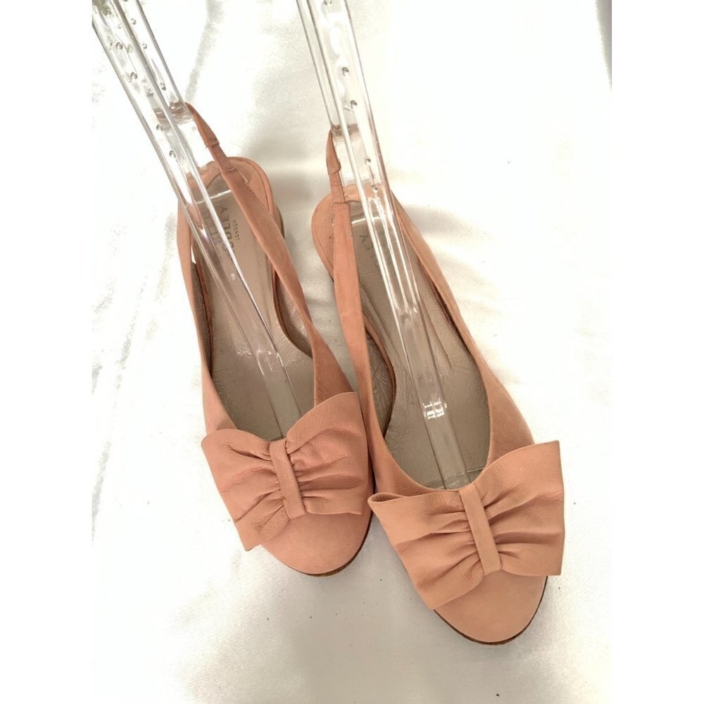 Audley London soft pink suede sling back flat with front bow size 39.5